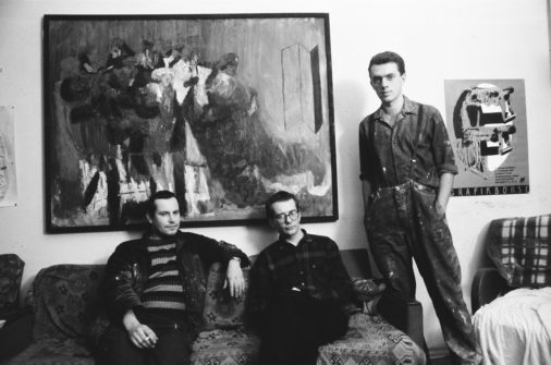 Painter Neo (right) with two friends in Rauch's apartment in Berlin, 1990, Berlin, GDR, Germany, Europe