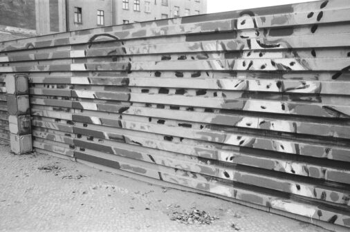 Construction fence that was painted by Gerd Sonntag, Mitte, 1988, Berlin, GDR, Germany, Europe