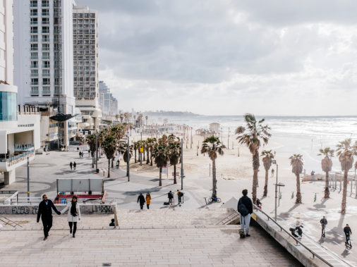 View of the Shlomo Lahet promenade and Tel Aviv beach, 2019, Tel Aviv-Jaffa, Israel, Asia
