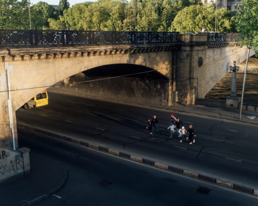 Passers-by cross a street, 2019, Tbilisi, Georgia, Europe