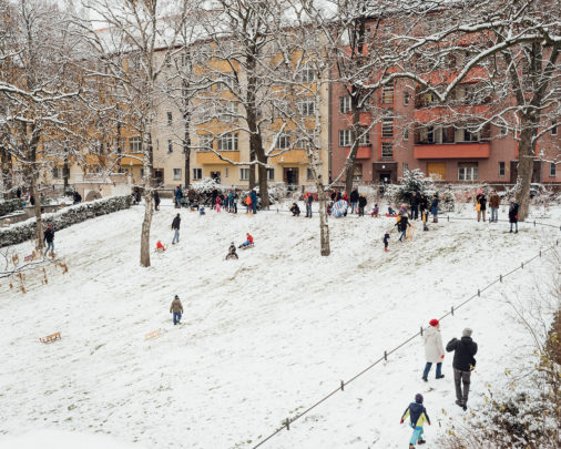 Tobogganing in the Körnerpark, 2021, Neukoelln, Berlin, Germany, Europe