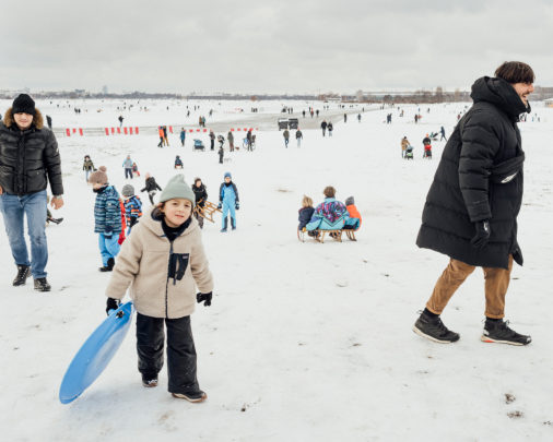 Tobogganing on the Tempelhofer Feld, 2021, Neukoelln, Berlin, Germany, Europe