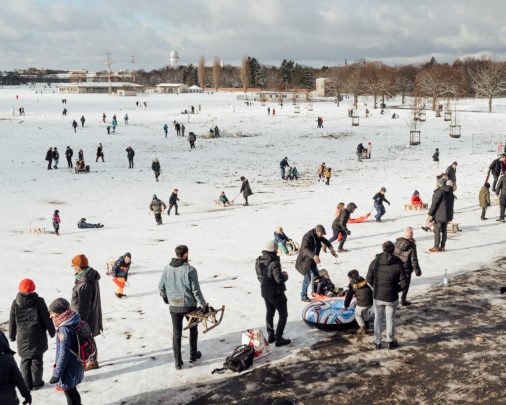 Tobogganing on the Tempelhofer Feld, 2021, Neukoelln, Berlin, Germany, Europe
