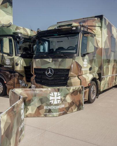 Bundeswehr career truck. The Bundeswehr is represented at the ILA 2022 with a massive advertising effort to recruit new personnel for the troops, 2022, Berlin, Germany, Europe